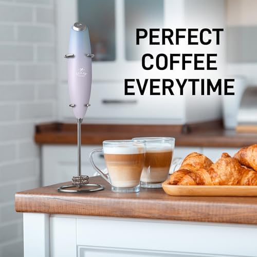 Zulay Kitchen Powerful Milk Frother Wand With Duracell Batteries - Ultra Fast Handheld Drink Mixer - Electric Whisk Foam Maker for Coffee, Lattes, Cappuccino & Matcha - Double Whisk - Cloud