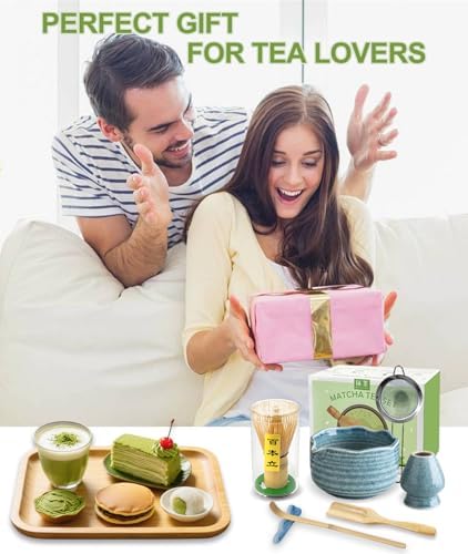 JBER Matcha Set with 17oz Ceramic Bowl, Bamboo Whisk, 7PCS Matcha Whisk Set