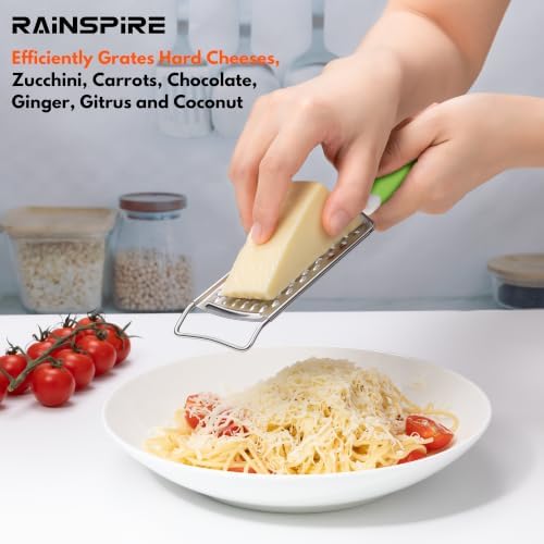 Rainspire Professional Cheese Graters for Kitchen Stainless Steel Handheld, Metal Lemon Zester Grater With Handle For Cheese, Chocolate, Spices, Kitchen Gadgets And Tools, Soft Grip Handle, Green