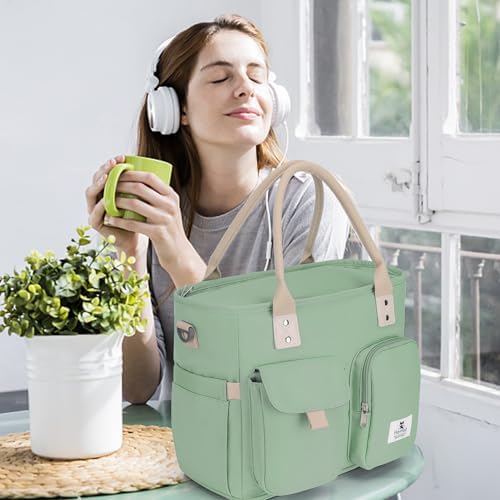 Hafmall Large Lunch Box for Women, Insulated Lunch Bag, Wide Opening, Green