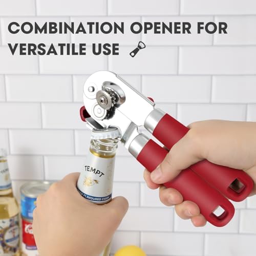 UHIYEE Manual Can Opener Hand Held with Magnet for Home Kitchen, Red