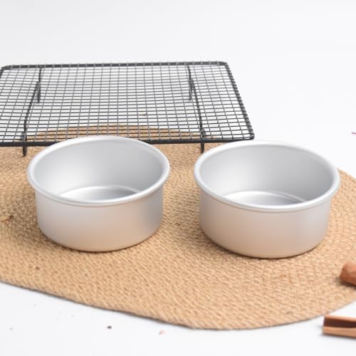 Aluminum smash cake 4 inch round Cake Pan,anodized aluminum 2 inch deep 2 piece,layer cake pan, baking pan For birthday cake, party Silver (4×2 round Cake Pan, Set of 2)