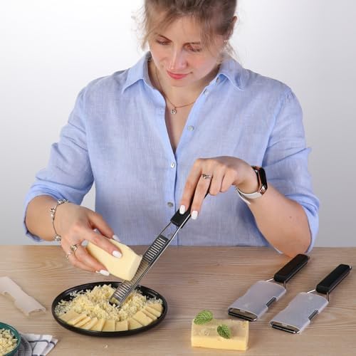 Cambom Lemon Zester Grater Three-piece Suit - Heavy Duty Kitchen Tool for Parmesan Cheese, Ginger, Garlic, Nutmeg, Chocolate, Vegetables,Fruits,Stainless Steel Grater Dishwasher Safe Black