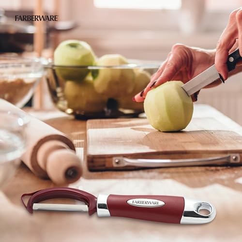 Farberware Professional Euro Vegetable Peeler with Ergonomic Handle, Razor-Sharp Swivel Blade, Red - Dishwasher Safe Potato Peeler for Kitchen, Fruits, Vegetables, and Cheese