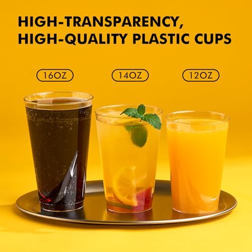RACETOP 12 oz Clear Plastic Cups 100 Pack for Party