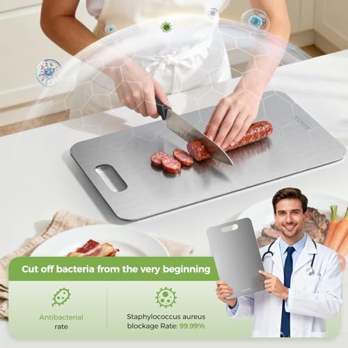 Titanium Cutting Board Set of 3, 100% Double-Sided Titanium Cutting Boards for Kitchen, Dishwasher Safe Non-Toxic Chopping Boards for Meat, Vegetables, Fruits, Raw and Cooked Food Prep (M+L+XL)