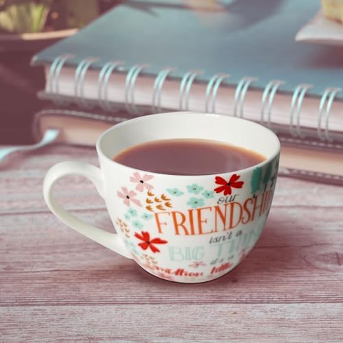 20 oz Floral Best Friend Coffee Mug, Premium Bone China Tea Cup with Meaningful Friendship Quote, Cute Soul Sister Gift for Women, Designed in England by Harvest Green Studio
