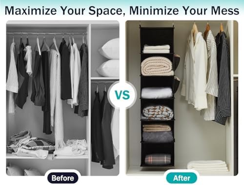 YOUDENOVA Hanging Closet Organizer and Storage, 6-Shelf, Black