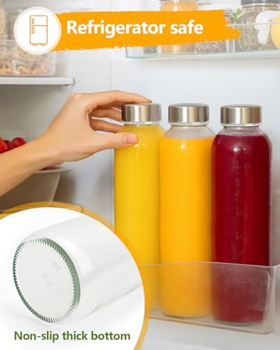 Zukro Clear Glass Water Bottles with Stainless Steel Lids 32 oz, Set of 3