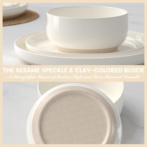 Umite Chef 24-Piece Stoneware Dinnerware Set for 8, Plates and Bowls Set