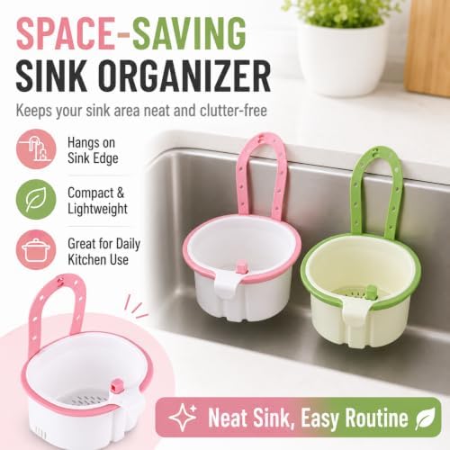 2 Pack Cactus Kitchen Sink Strainer Basket, Hanging Sink Drain Basket with Press Dump Button, Fast Draining Kitchen Sink Organizer for Food Waste, Tea Leaves, Vegetable Scraps
