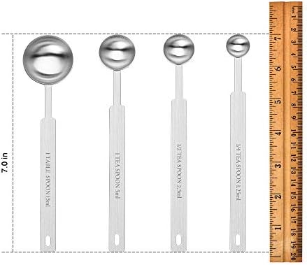 7 Inches Long Handle Measuring Spoons Set, Premium Stainless Steel Metal Spoon, Tablespoon & Teaspoon & Coffee Scoop, for Accurate Measure Liquid or Dry Ingredients, for Cooking Baking