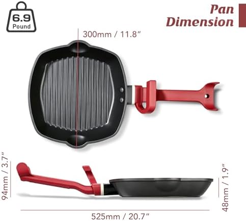 Enamel Matte Cast Iron Grill Pan,11 Inch,Wrist Saver,Ergonomic Handle for Effort-saving