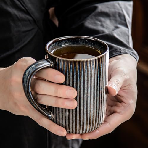 Yundu 15.5oz/470ml Ceramics Teacups with Infuser and Lid, Loose Leaf Tea Cup - (Flambe Black)