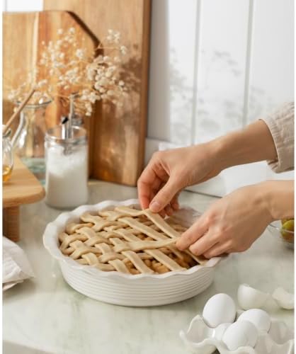 Deep Pie Dish for Baking, Deep Dish Pie Pan, Off-White