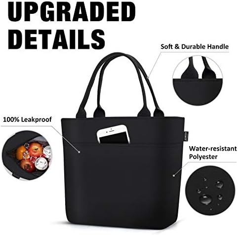 Aosbos Black Lunch Tote Bag,Insulated Lunch Bag For Women,Work,Office