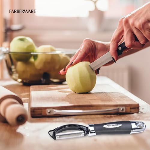 Farberware Pro2 Euro Vegetable Peeler with Swivel Blade and Built-In Bud Remover, Razor-Sharp Rust-Resistant Stainless Steel, Ergonomic Handle, Dishwasher Safe