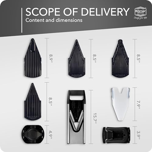 Börner Mandline Slicer V6 (Profi Set) • Stainless Steel Slicer with V-Blade • Adjustable Vegetable Slicer for Vegetables & Fruits • Slices, Strips & Dices in Various Thicknesses • Grater