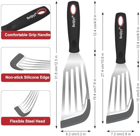 Beijiyi 2-Piece Silicone Fish Spatula for Nonstick Cookware, Heat Resistant