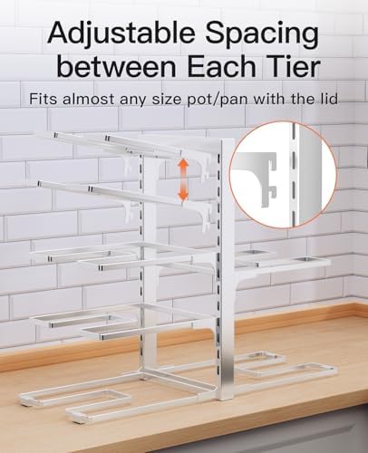 ORDORA Pots and Pans Organizer Under Cabinet 15.8" 8-Tier Adjustable Silver