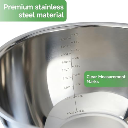 Mixing Bowls with Clear Airtight Lids, 3-Piece Stainless Steel Set, Black