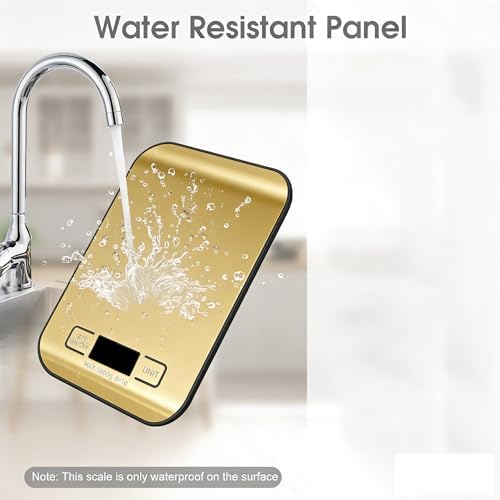 Digital Shipping Scale,Stainless Steel Panel, Accurate Portable Postal Scale for Packages, Small Business,Kitchen, Food, Handmade, Liquids, and Boutique (Mirror Gold Battery(5kg/1g))