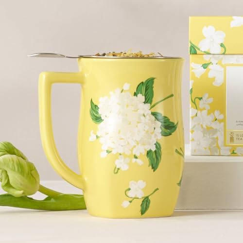 Tea Forte Ceramic Fiore Tea Cup with Infuser, Hydrangea, 14 oz