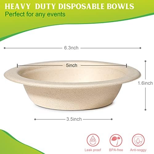 greensight 12oz Small Paper Bowls Disposable, 50 Pack Compostable Bagasse