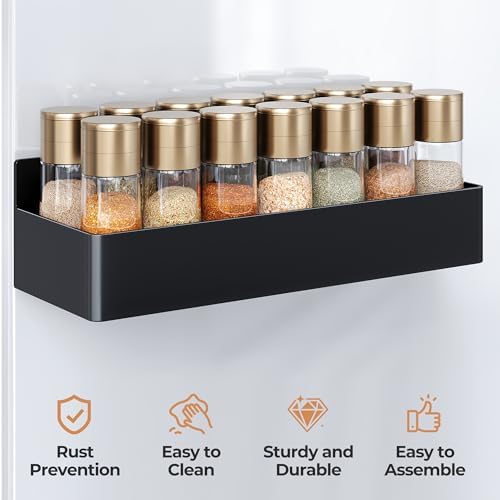 Mystozer Magnetic Spice Rack for Refrigerator Black, 6 Pack