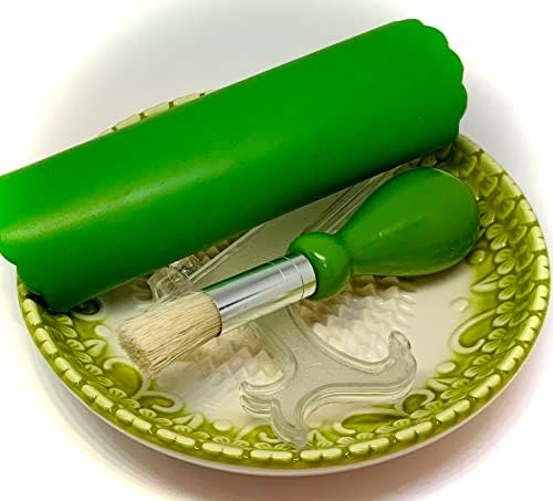 BonCera, Premium Ceramic Garlic Grater Plate Set - Green Embossed