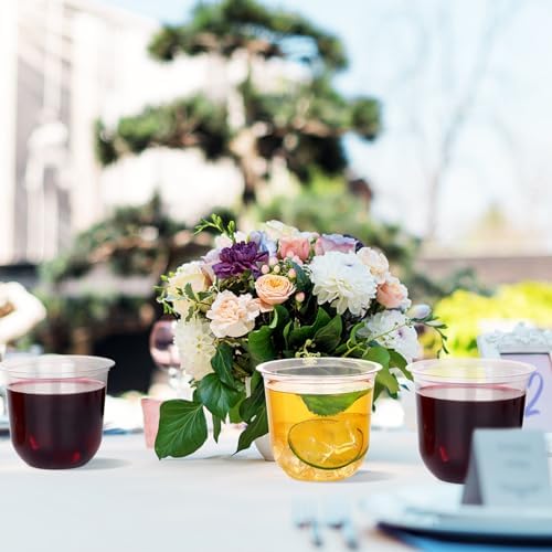 KesaPlan 50 Pcs 12oz Plastic Clear Cups, Disposable Wine Cocktail Glasses