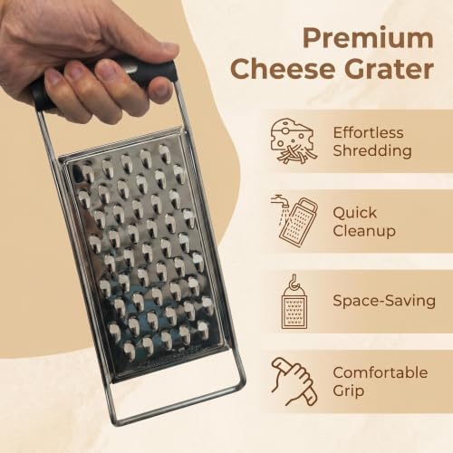 NACOLUS Classic Stainless Steel Cheese Grater with Handle, Coarse Shredder