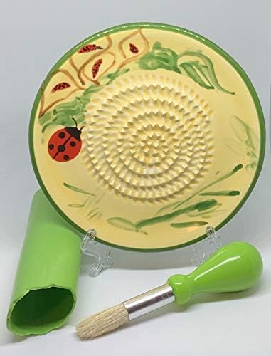 BonCera, Premium Ceramic Garlic Grater Plate Set - Yellow Ladybug
