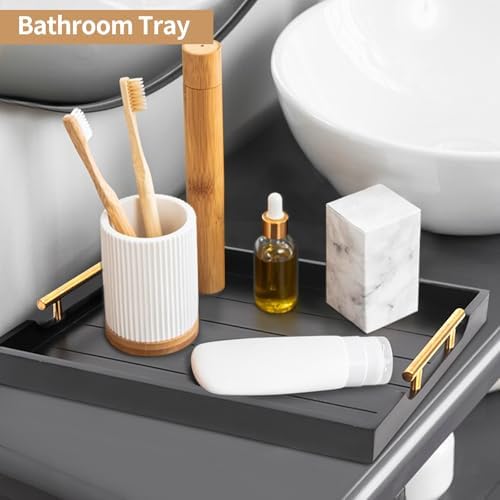 SXNOWS Wood Serving Tray with 2 Sets of Handles,Black