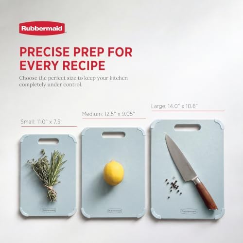 Rubbermaid 3pc Reversible Wheat Fiber Cutting Board Set | BPA Free Non Toxic Cutting Boards for Kitchen – Dishwasher Safe, Non-Slip Corners & Lightweight | For Meat, Veggies & Fruits - Alice Blue