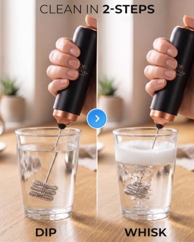 Zulay Kitchen Rechargeable Milk Frother Handheld - Triple Coil Whisk, Electric Coffee Frother, Portable Hand Frother Wand, Drink Mixer for Matcha, Lattes & Cappuccinos, Kitchen Gifts - Black Copper