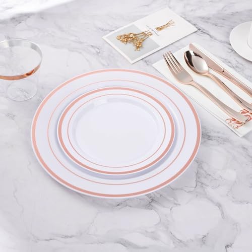 BESTVIP 100PCS Rose Gold Plastic Plate, Disposable Party Plates