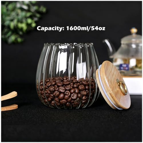 Glass Coffee Nuts Canister Airtight Jar with Bamboo Lid 54 FL OZ Large Oval