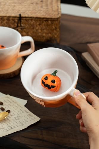 DIHOclub 3D Halloween Pumpkin Inside Ceramic Mug(Orange) 14Oz
