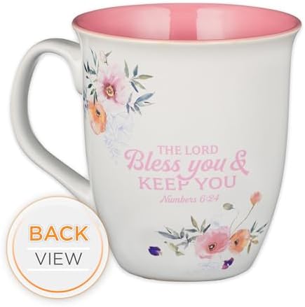 Christian Art Gifts White and Pink Floral Ceramic Coffee Mug – 14 oz. Lead & Cadmium-free Inspirational Scripture Coffee & Tea Mug for Mothers with Encouraging Words: Best Mom & Bible Verse: Num. 6:24