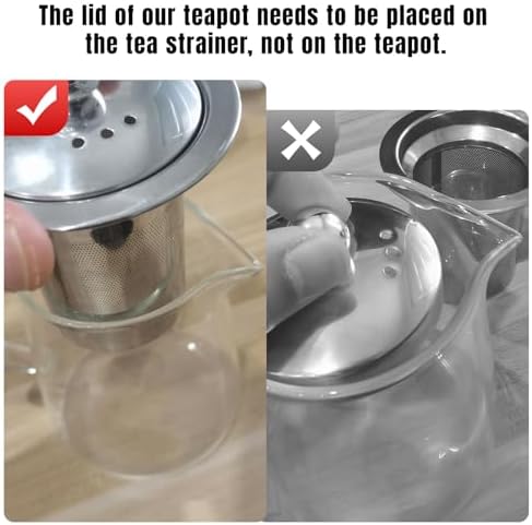 PARACITY Glass Teapot Stovetop 44 OZ, Borosilicate Clear Tea Kettle with Removable 18/8 Stainless Steel Infuser, Teapot Blooming and Loose Leaf Tea Maker Tea Brewer for Camping, Travel (1300ml)
