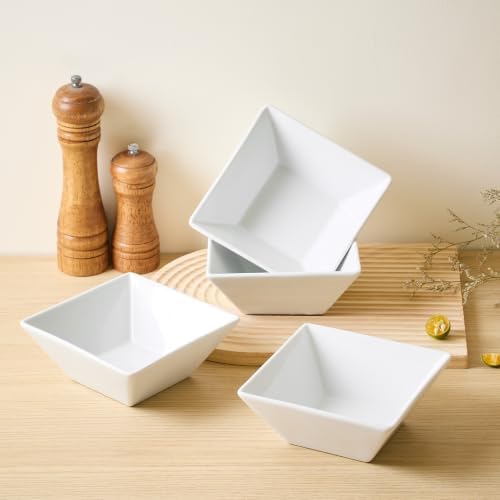 Porcelain Serving Bowls Set of 4, 6" Square Cereal Bowl