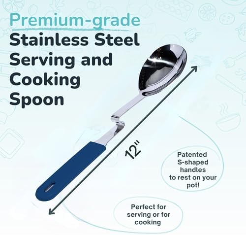 Souper Cubes Stainless Steel Spoon with Silicone Grip & Pot Hook, Blueberry