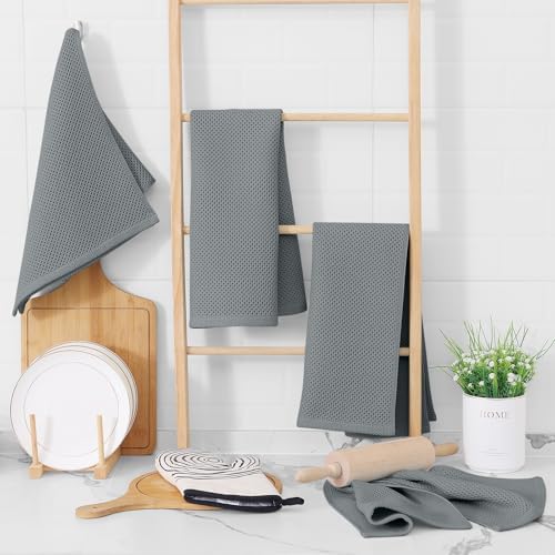 Homaxy 100% Cotton Waffle Weave Kitchen Dish Towels 6-Pack, Grey