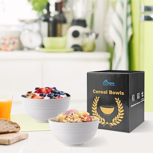 HOTEC Unbreakable Wheat Straw Cereal Bowls - Microwave & Dishwasher Safe Soup and Salad Bowls BPA Free, Set of 8, 26oz, White (Pack of 2)