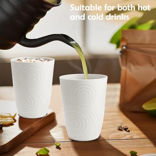 12oz Wheat Straw Cups for Kids, Drinking Cups Set of 6 - White