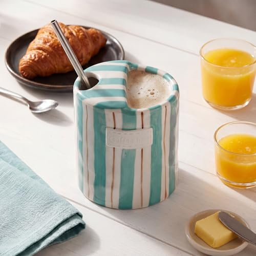 1 Pack Ceramic Coffee Mug with Sip Hole, Simple, Blue, Brown