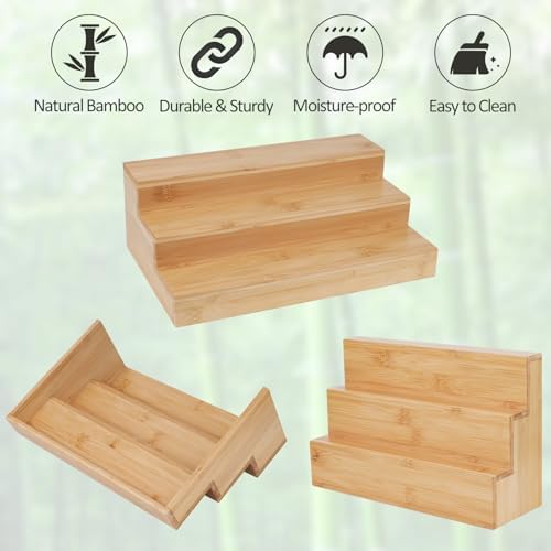 2 Pack Bamboo Spice Rack Organizer for Kitchen Counter, 3 Tier Spice Shelf