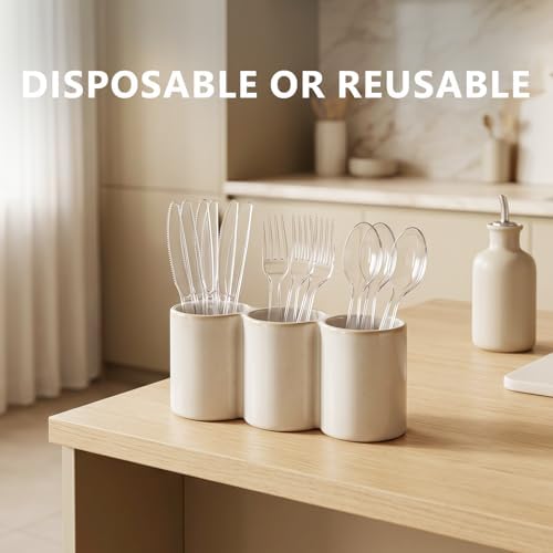 SACATR 1000 Count Clear Plastic Silverware Heavy Duty -Forks, Spoons