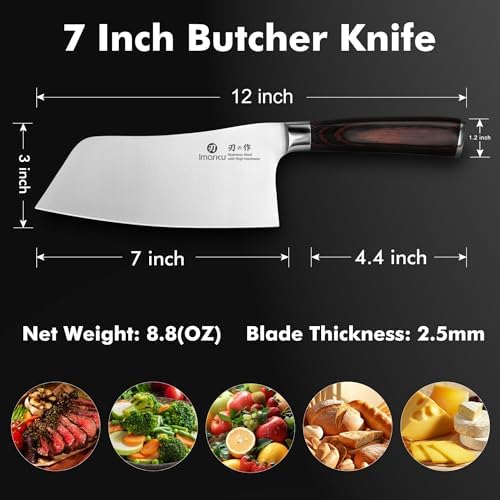 imarku 7 Inch Meat Cleaver, SUS440A Japanese Steel, Ergonomic Handle